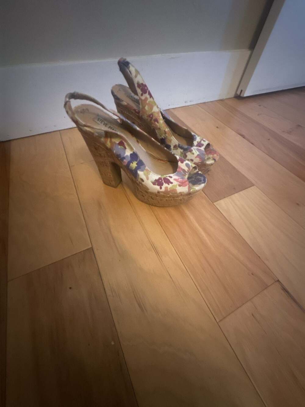 Steve Madden Genny Floral Cork Platform Slingback Heels